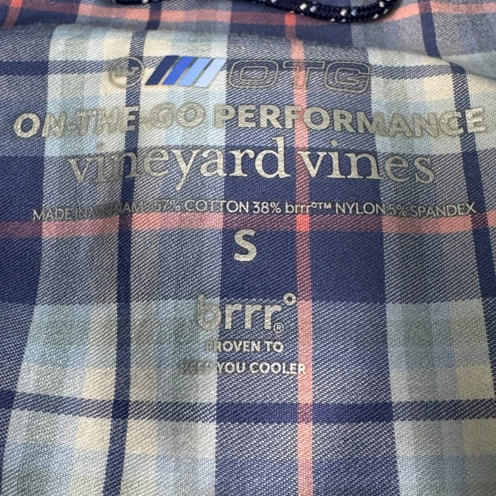 Vineyard Vines On-The-Go Performance Shirt Mens Small Blue Pink Plaid brrr S - Picture 2 of 10